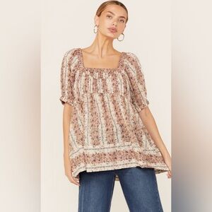 New FREE PEOPLE WOMEN'S VINTAGE
LOVER FLORAL PRINT SHORT SLEEVE BLOUSE